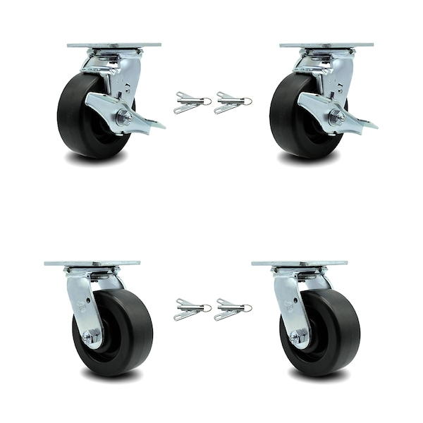 Service Caster 5 Inch Polyolefin Caster Set with Ball Bearings 4 Swivel Lock 2 Brake SCC SCC-30CS520-POB-TLB-BSL-2-BSL-2 - main